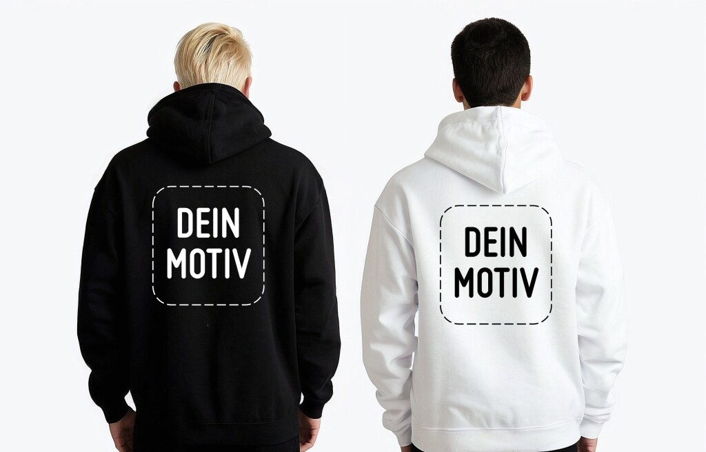 Zwei Männer in Hoodies mit dem Rücken zur Kamera gewand